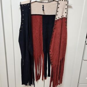Voice Of California Red And Blue Star Studded Fringe Vest Size Large